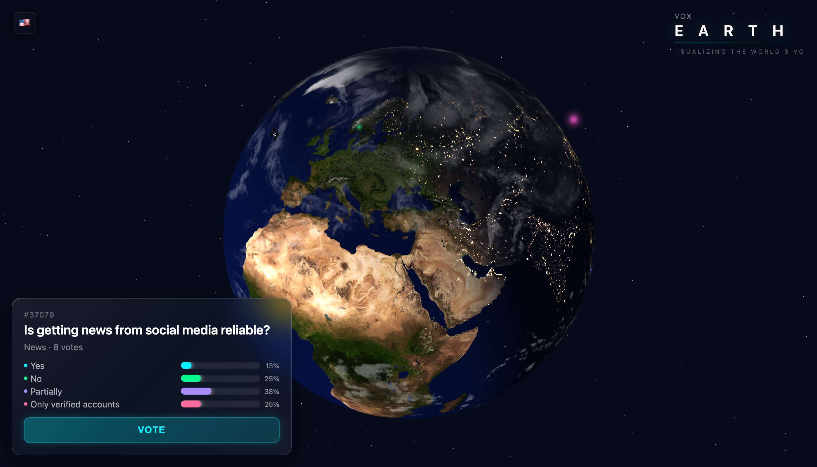 Vox Earth - vote results visualized on Earth in real time